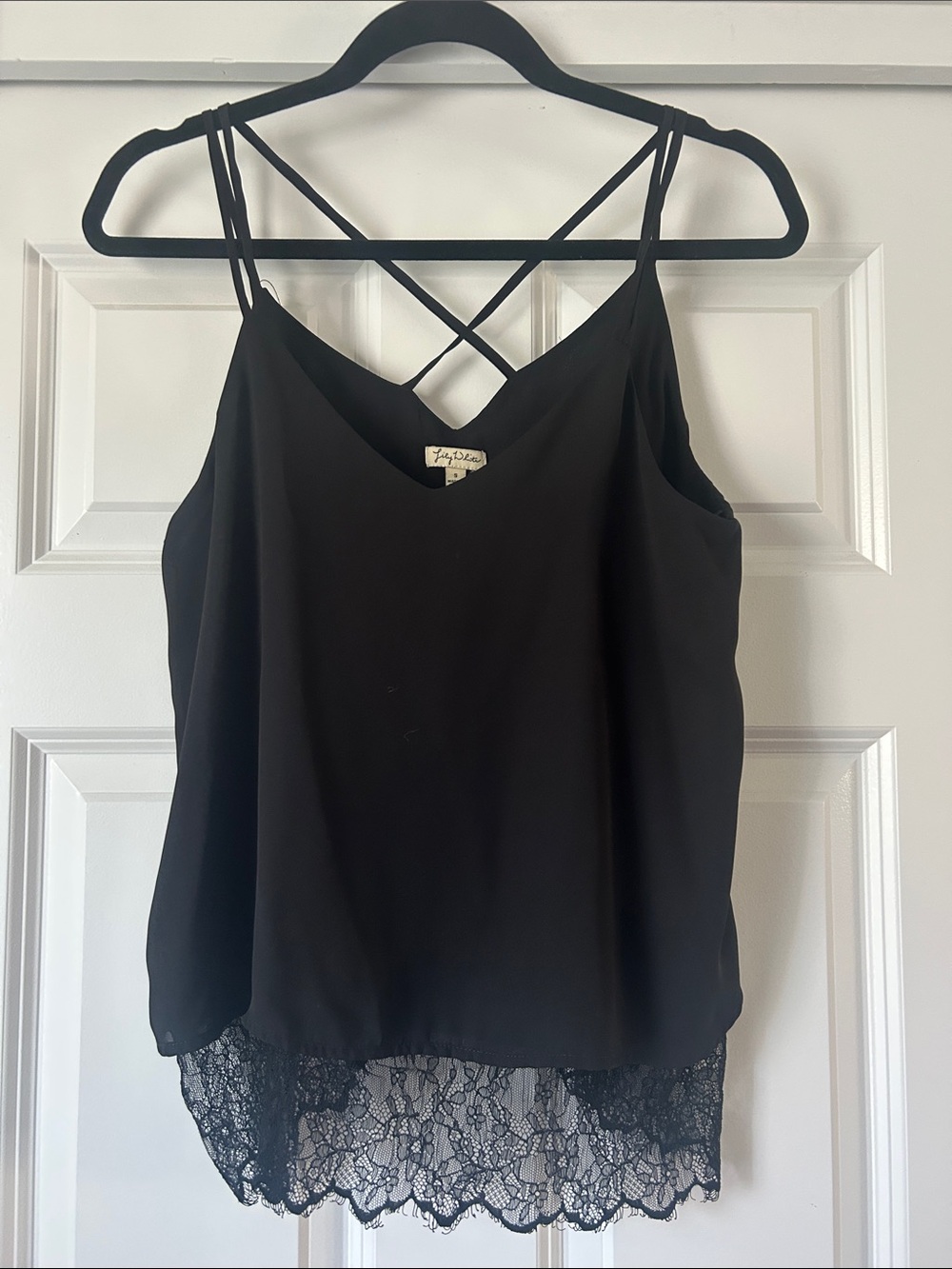 Lily White Black Lace-Hem Crisscross Cami